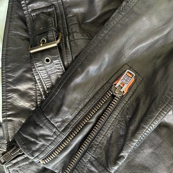 Superdry Ryan Biker Leather Moto Jacket Black Asymmetrical Zip Hip Buckle Size M - Picture 11 of 16